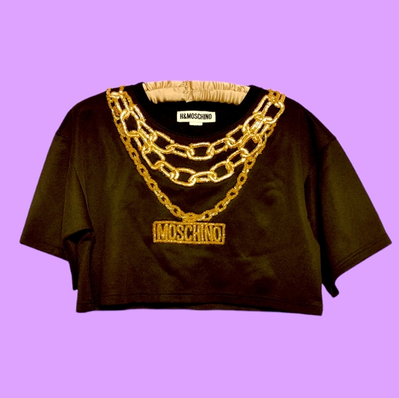 Moschino H&M Cropped track top & pants suit set with Appliques Gold Chain sz XS - Picture 5 of 14